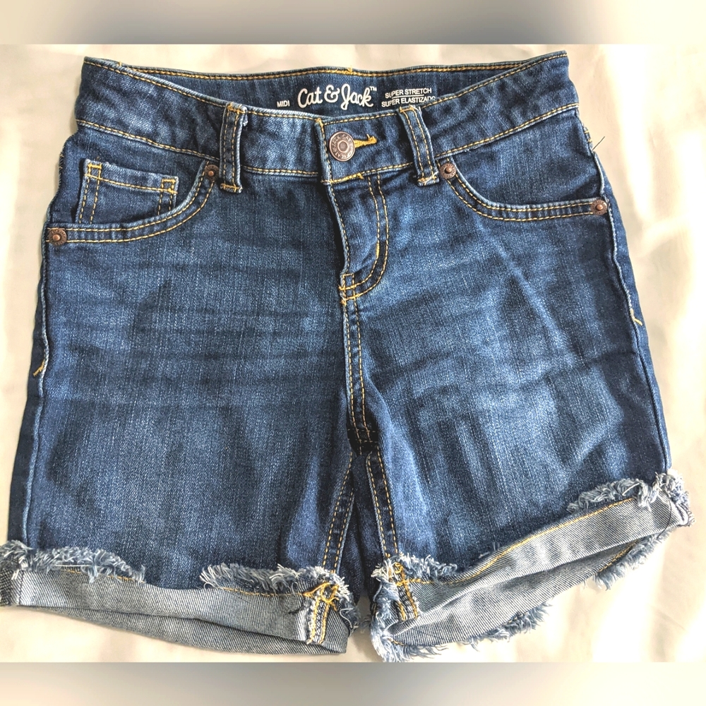 Cat & Jack Super Stretch Midi Girls Blue Denim Cuffed Shorts Size M
